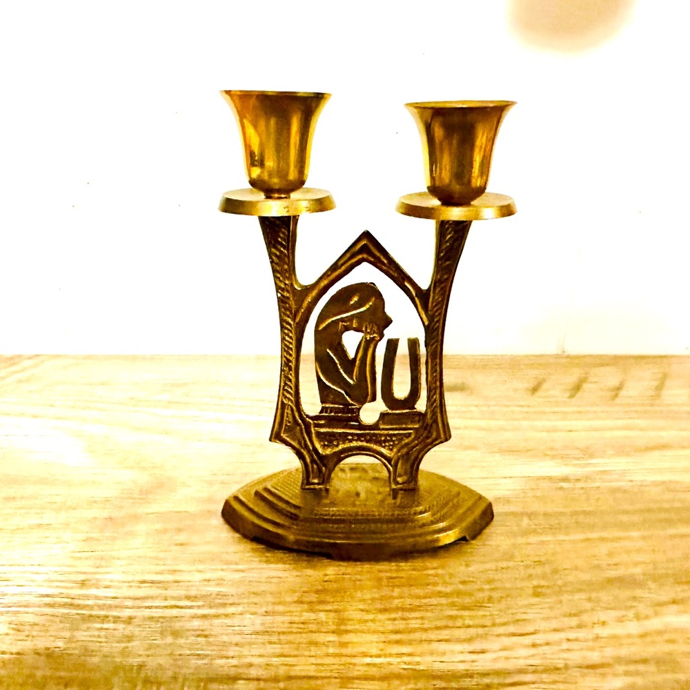Vintage Brass SHABBAT candleholder Made In Israel 5” tall
